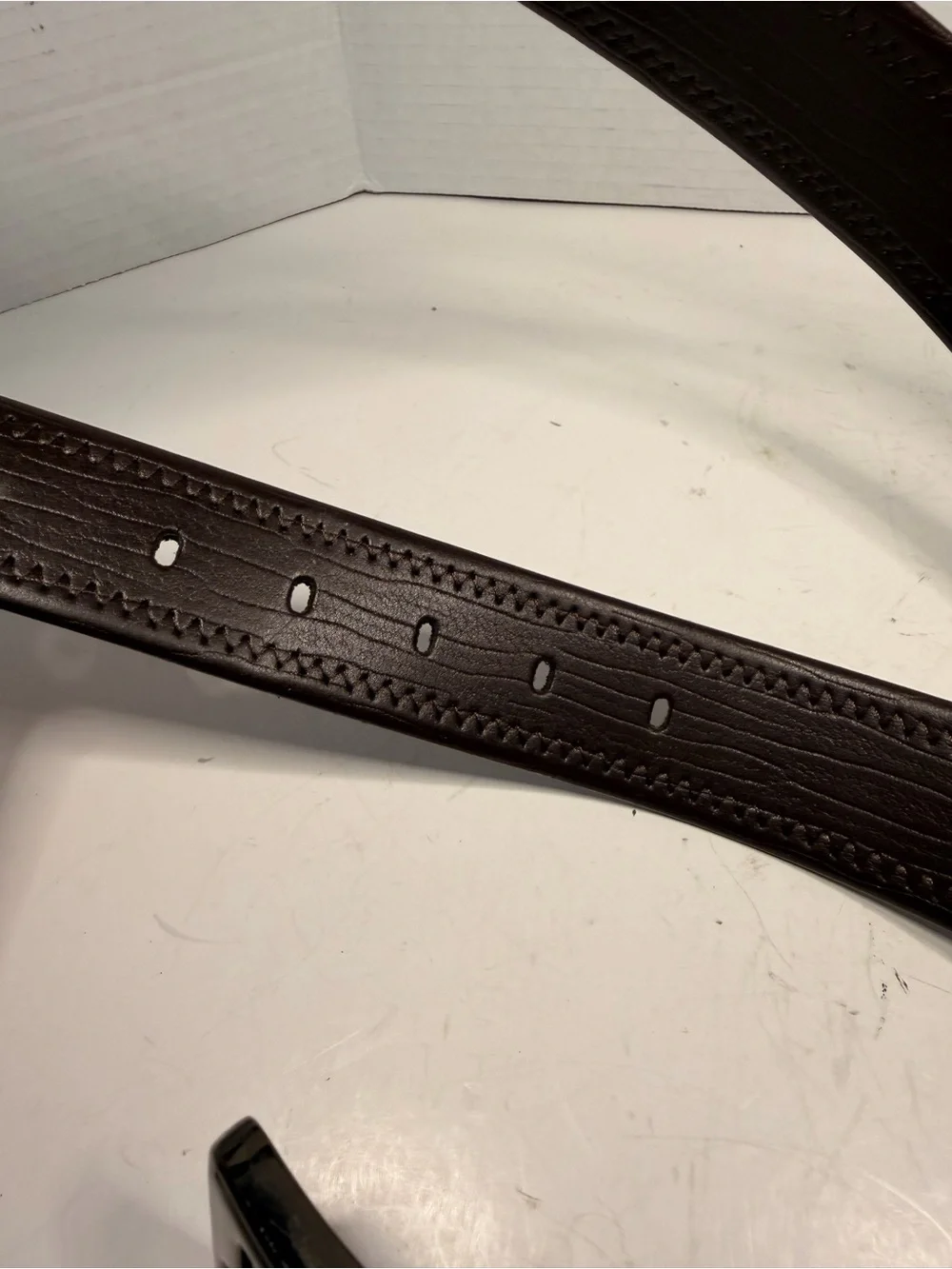 Brown Leather and Web Stripe Elastic Belt with Square Buckle  Size 39 inches